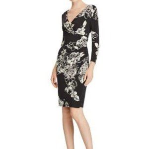Lauren Ralph Lauren Floral Jersey Dress Faux wrap Black floral Multi NWT